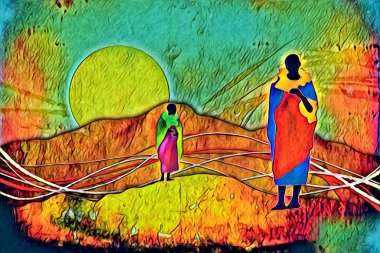 Afrikalı etnik retro vintage çizim çizimi