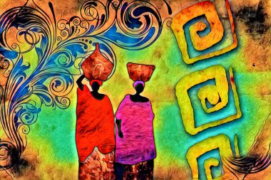 Afrikalı etnik retro vintage çizim çizimi