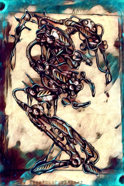 Кибернетические Видения Иллюстрации Футуристической Металлической Научной Фантастики Мужского Гуманоидного Киборга — стоковое фото