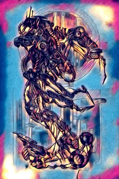 Visões Cibernéticas Ilustração Ficção Científica Futurista Metálica Ciborgue Humanóide Masculino — Fotografia de Stock