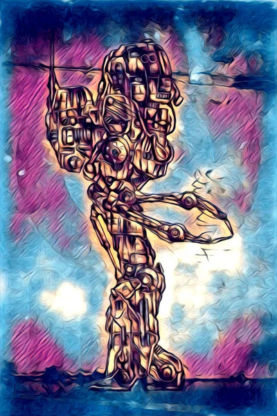 Cybernetic Visions Illustration Futuristic Metallic Science Fiction Male Humanoid Cyborg — Photo