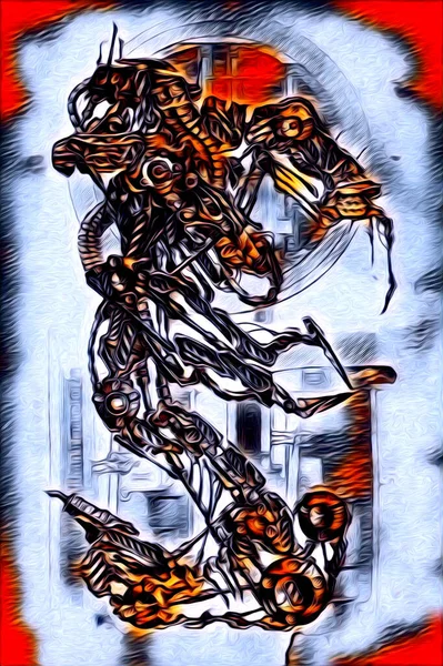 Cybernetic Visions Illustration Futuristic Metallic Science Fiction Male Humanoid Cyborg — Photo