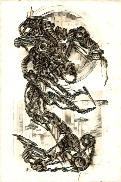Cybernetische Visioenen Illustratie Van Futuristische Metallic Science Fiction Mannelijke Mensachtige — Stockfoto