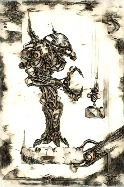 未来世界中未来主义金属科幻小说男性人形机器人的网络视觉图解 — 图库照片