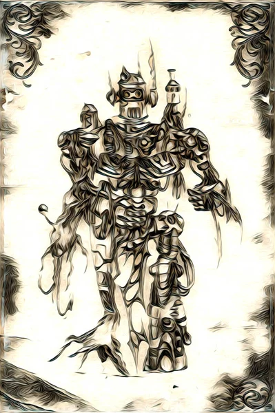 Cybernetic Visions Illustration Futuristic Metallic Science Fiction Male Humanoid Cyborg — Photo