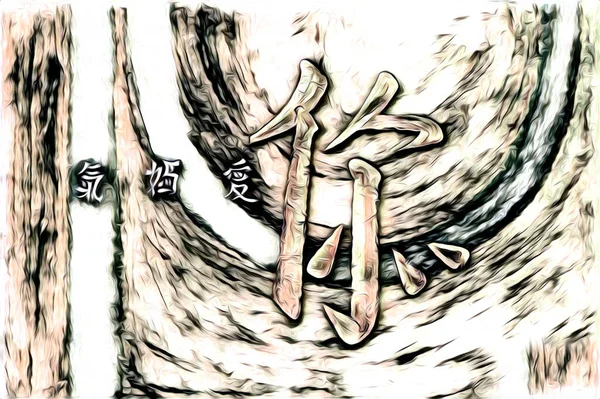 Feng Shui Arte China Stile Illustrazione Disegno Pittura Retrò — Foto Stock