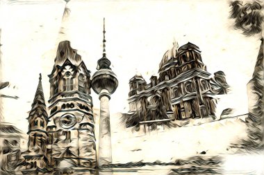 Berlin sanat eskizi çizimi eğlenceli tasarım antika retro