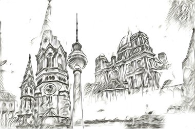 Berlin sanat eskizi çizimi eğlenceli tasarım antika retro