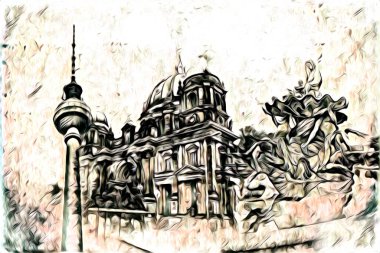 Berlin sanat eskizi çizimi eğlenceli tasarım antika retro