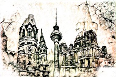Berlin sanat eskizi çizimi eğlenceli tasarım antika retro