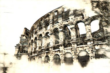 Büyük antika Colosseum sanat fotoğrafçılığı çizimi retro