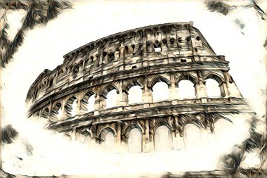 Büyük antika Colosseum sanat fotoğrafçılığı çizimi retro