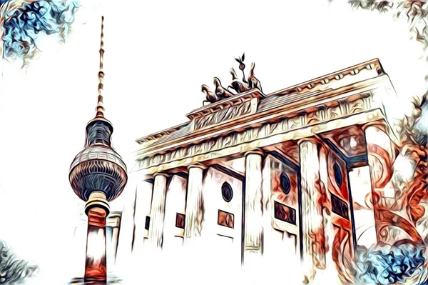 Berlino Arte Disegno Schizzo Illustrazione Divertimento Design Vintage Retro — Foto Stock