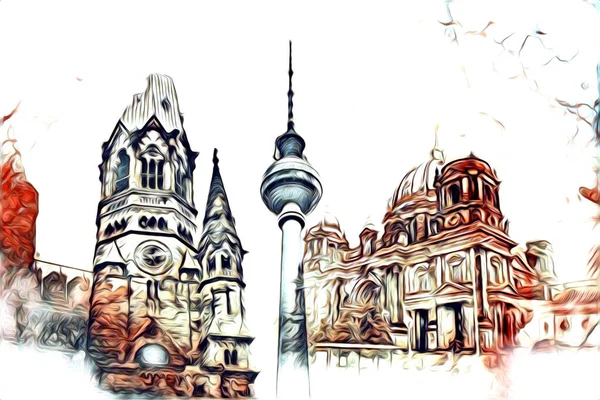 베를린 스케치 스케치 디자인 빈티지 그래피 — 스톡 사진