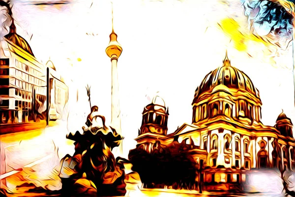 Βερολίνο Τέχνη Σχέδιο Σκίτσο Εικονογράφηση Διασκεδαστικό Σχεδιασμό Ρετρό Ρετρό — Φωτογραφία Αρχείου
