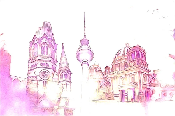 Берлин Рисунок Эскиз Иллюстрации Весело Дизайн Винтажного Ретро — стоковое фото