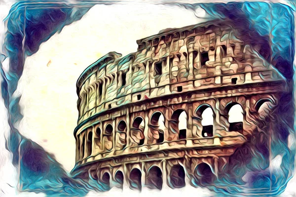 Große Antike Colosseum Kunst Fotografie Illustration Zeichnung Retro — Stockfoto