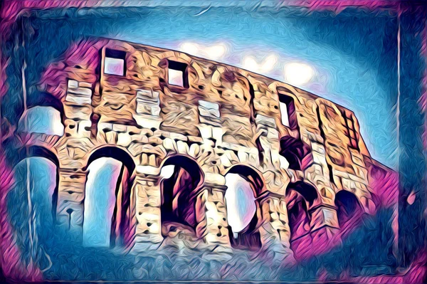 Nagy Antik Colosseum Művészet Fotográfia Illúzió Rajz Retro — Stock Fotó