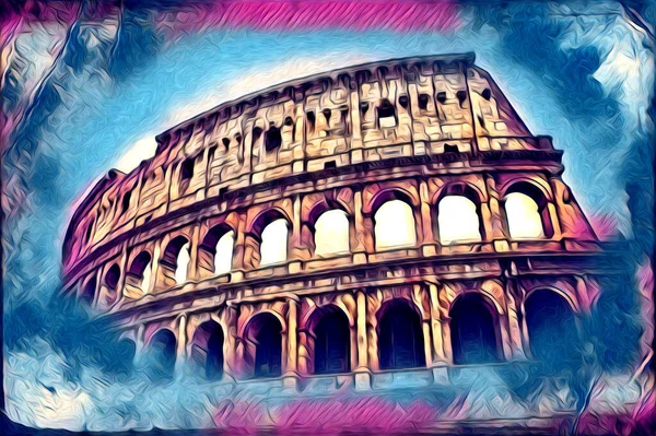 Grande Arte Antica Colosseo Fotografia Illustazione Disegno Retrò — Foto Stock