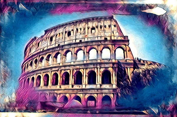 Büyük Antika Colosseum Sanat Fotoğrafçılığı Çizimi Retro — Stok fotoğraf