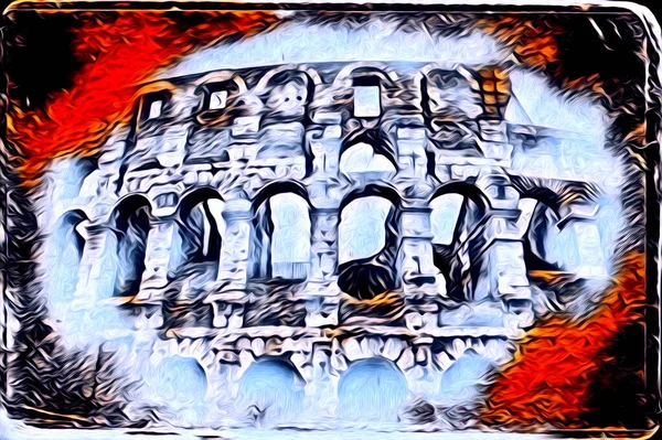 Grote Antieke Colosseum Kunst Fotografie Illusie Tekening Retro — Stockfoto