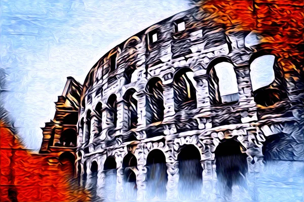 Büyük Antika Colosseum Sanat Fotoğrafçılığı Çizimi Retro — Stok fotoğraf
