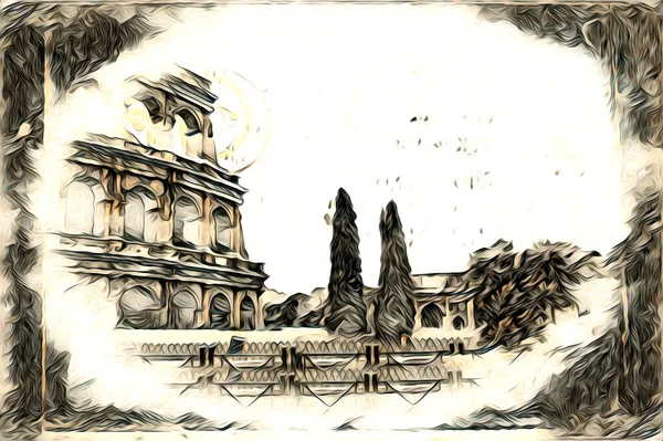 Great Antique Colosseum Art Photography Illustation Drawing Retro — Stock Photo, Image