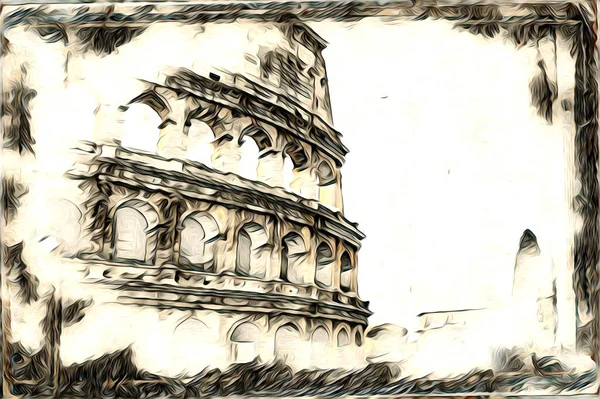 Grande Arte Antica Colosseo Fotografia Illustazione Disegno Retrò — Foto Stock