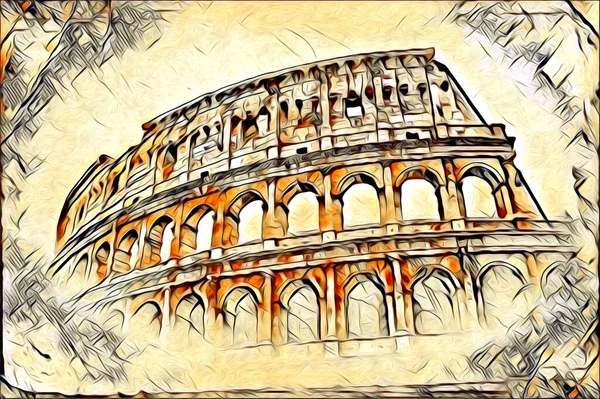 Stor Antik Colosseum Konst Fotografi Illustation Ritning Retro — Stockfoto