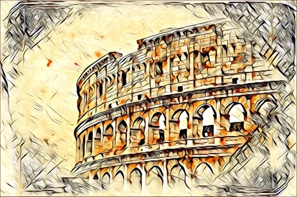 Büyük Antika Colosseum Sanat Fotoğrafçılığı Çizimi Retro — Stok fotoğraf