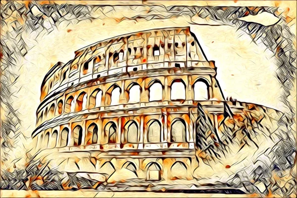 Grote Antieke Colosseum Kunst Fotografie Illusie Tekening Retro — Stockfoto