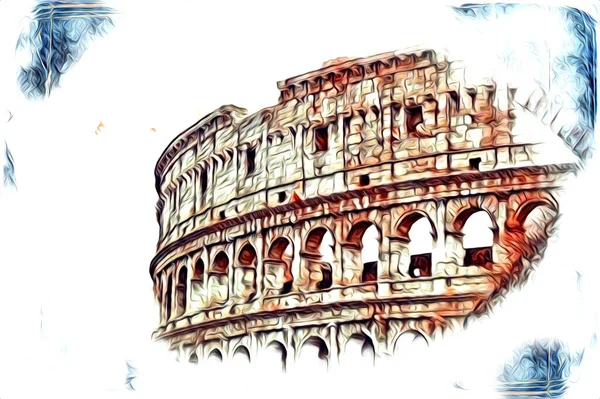 Stor Antik Colosseum Konst Fotografi Illustation Ritning Retro — Stockfoto