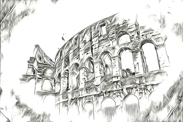 Büyük antika Colosseum sanat fotoğrafçılığı çizimi retro