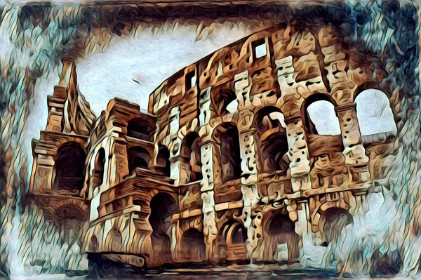 Grande Arte Antica Colosseo Fotografia Illustazione Disegno Retrò — Foto Stock