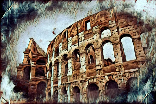 Grote Antieke Colosseum Kunst Fotografie Illusie Tekening Retro — Stockfoto