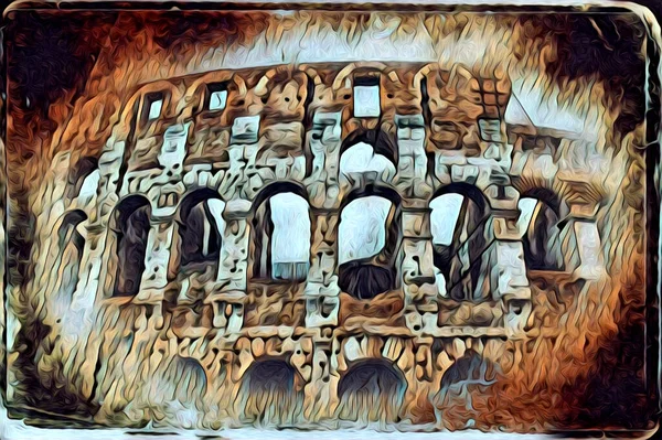 Büyük Antika Colosseum Sanat Fotoğrafçılığı Çizimi Retro — Stok fotoğraf