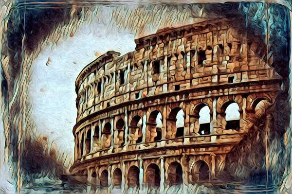 Grote Antieke Colosseum Kunst Fotografie Illusie Tekening Retro — Stockfoto