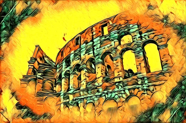 Grote Antieke Colosseum Kunst Fotografie Illusie Tekening Retro — Stockfoto