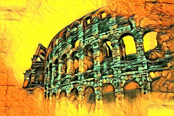 Grote Antieke Colosseum Kunst Fotografie Illusie Tekening Retro — Stockfoto