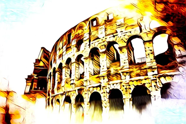 Grande Arte Antica Colosseo Fotografia Illustazione Disegno Retrò — Foto Stock