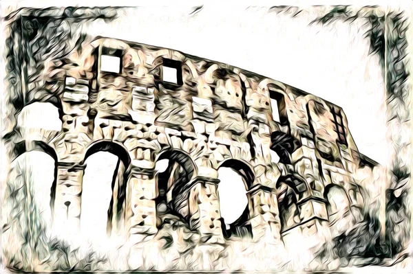 Große Antike Colosseum Kunst Fotografie Illustration Zeichnung Retro — Stockfoto