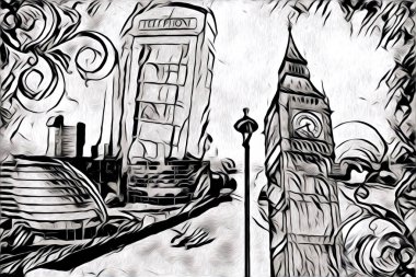 Londra sanat tasarımı çizimi çizimi eğlenceli tasarım antika retro