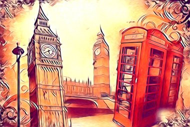 Londra sanat tasarımı çizimi çizimi eğlenceli tasarım antika retro