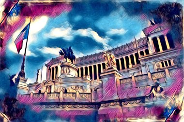 Roma İtalya sanatı eskiz çizimi eğlenceli tasarım antika retro