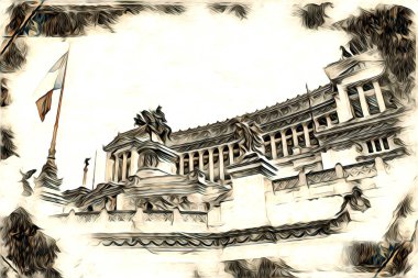 Roma İtalya sanatı eskiz çizimi eğlenceli tasarım antika retro