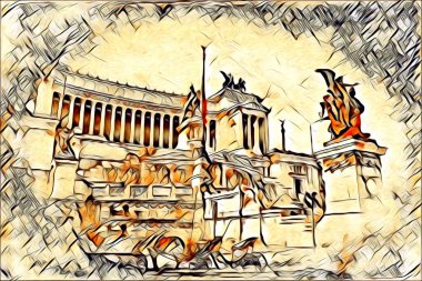 Roma İtalya sanatı eskiz çizimi eğlenceli tasarım antika retro