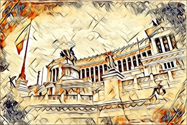 Roma İtalya sanatı eskiz çizimi eğlenceli tasarım antika retro