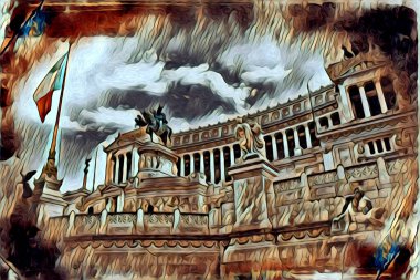 Roma İtalya sanatı eskiz çizimi eğlenceli tasarım antika retro