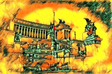 Roma İtalya sanatı eskiz çizimi eğlenceli tasarım antika retro