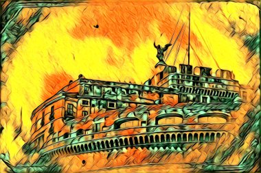 Roma İtalya sanatı eskiz çizimi eğlenceli tasarım antika retro